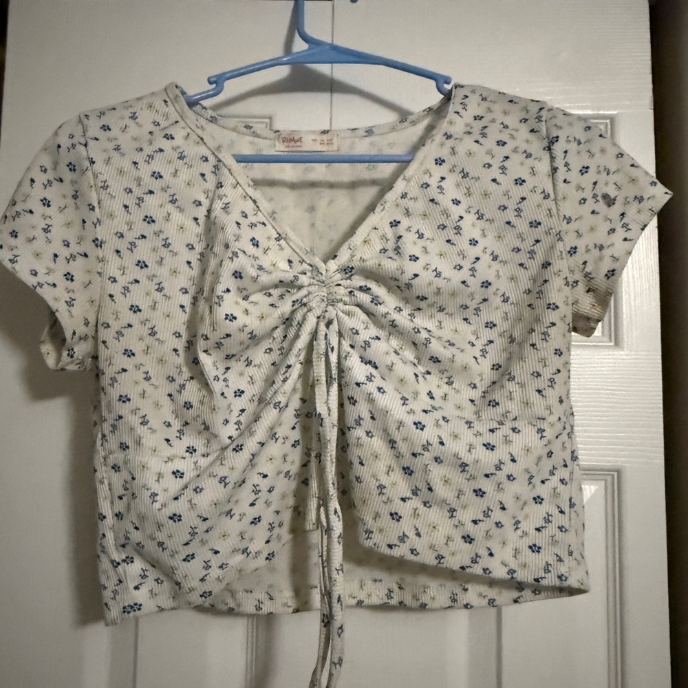 ROMWE White and Blue Floral Blouse